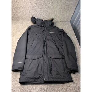 Eddie Bauer WeatherEdge Mens Down Parka Black Faux Fur Hood Jacket Medium Tall